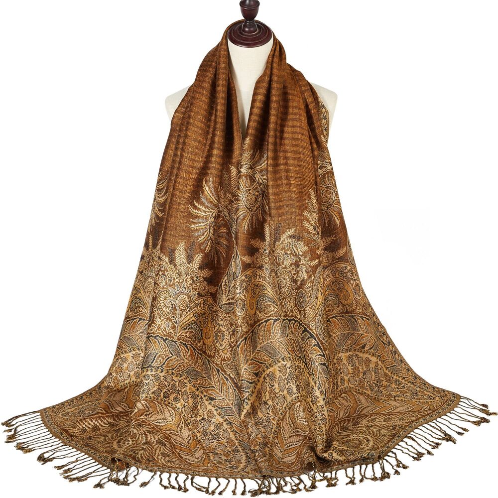 8877 Big Paisley Pashmina Shawl Wrap Scarf Double Layers Reversible - Picture 3 of 5